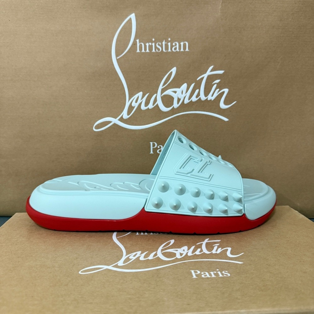 Christian Louboutin 1240945 Take It Easy Iceberg Blue Rubber Slide Sandal, 44 - Picture 2 of 15